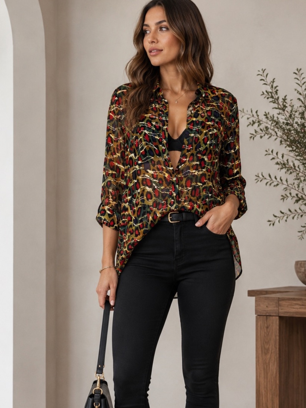 Berek  Multicolor Animal Print Tunic Top - Red, Green & Gold